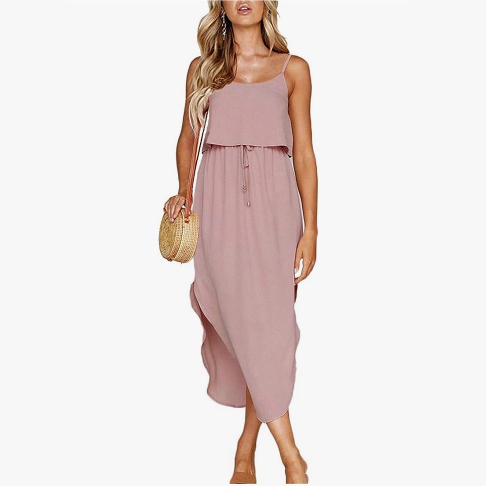 Women’s Sleeveless Spaghetti Strap Midi Dress Pink Small